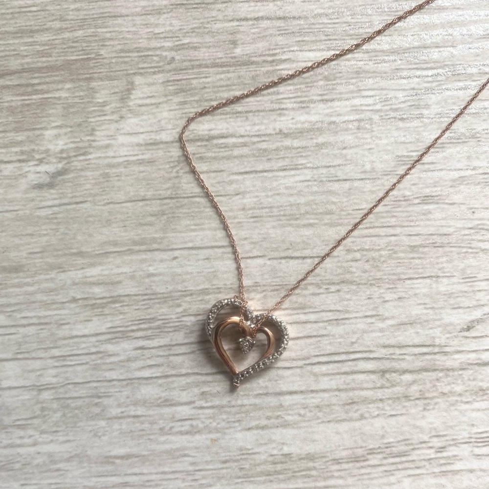 Rose gold and silver heart necklace